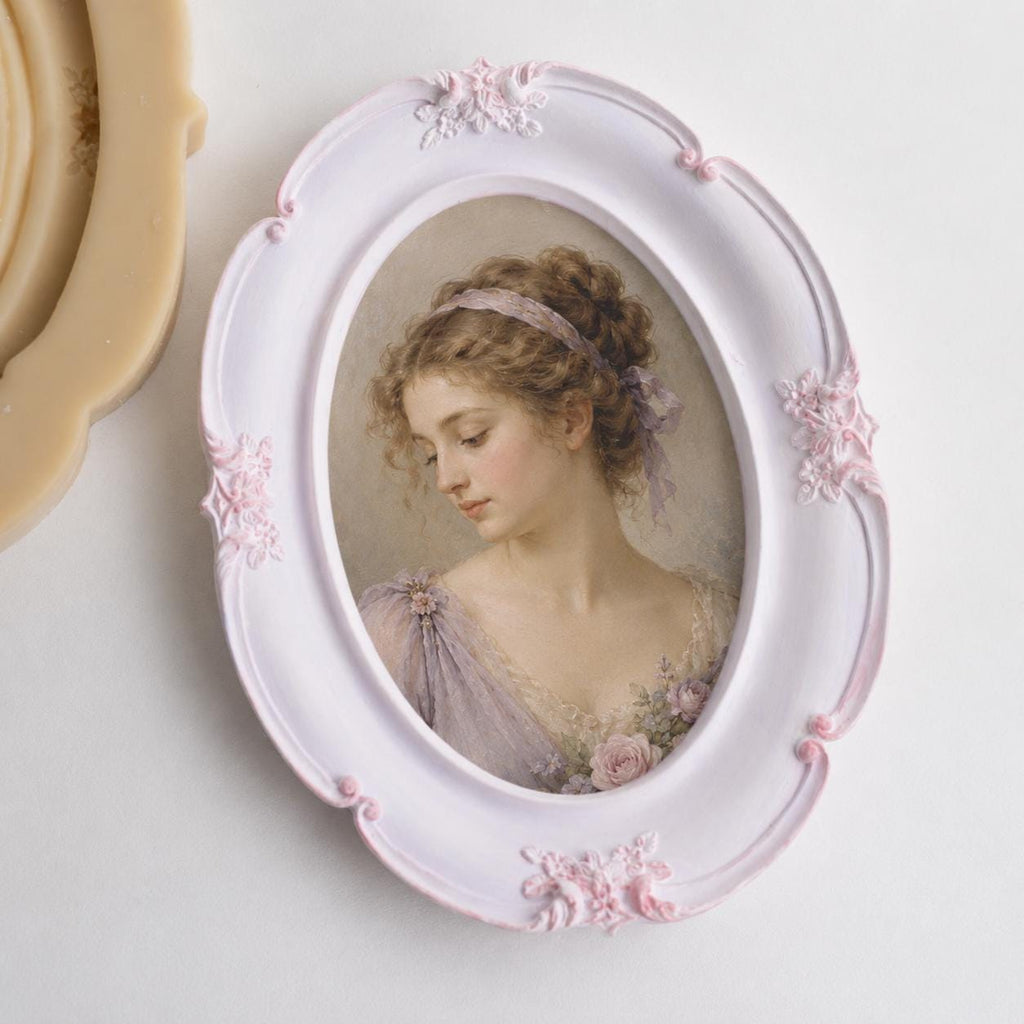 Flower Antique Tray Silicone Mold, Picture Frame, Candle Holder (205mm)