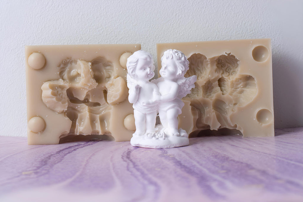 3D Twin Angel Silicone Mold, Candle, Soap, Clay (45x50x65mm)