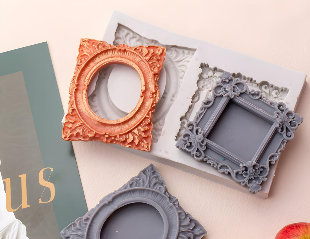 Antique Photo Frame Silicone Mold, Intaglio Design, Food Safe