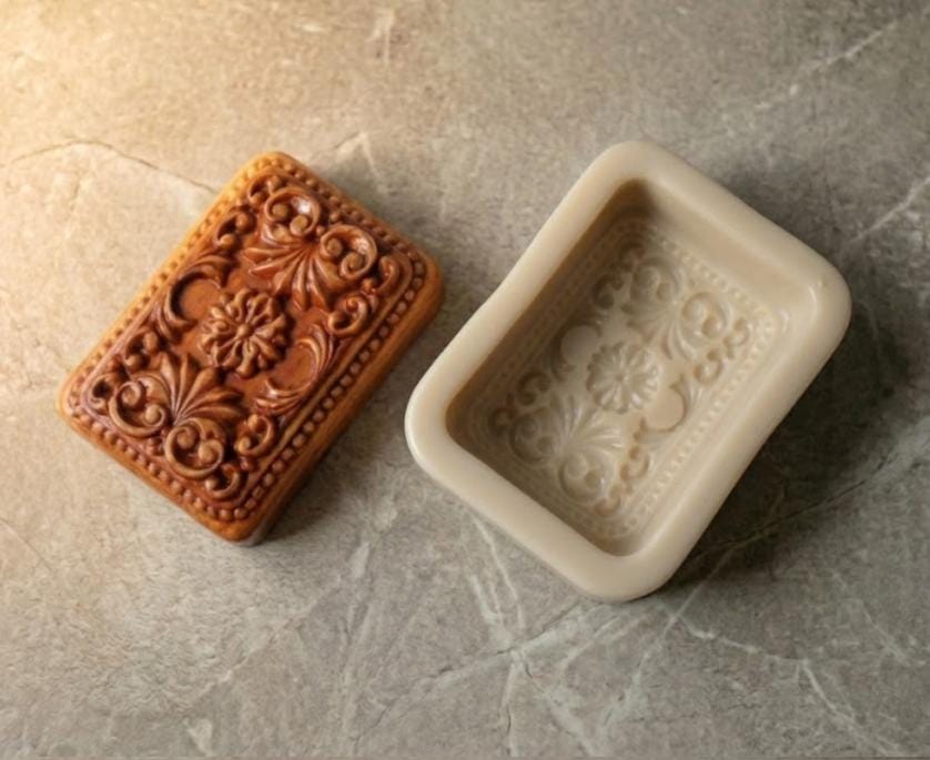 Antique European Style Soap Mold, Hand-Carved Relief, Floral Ornament Diffuser Making