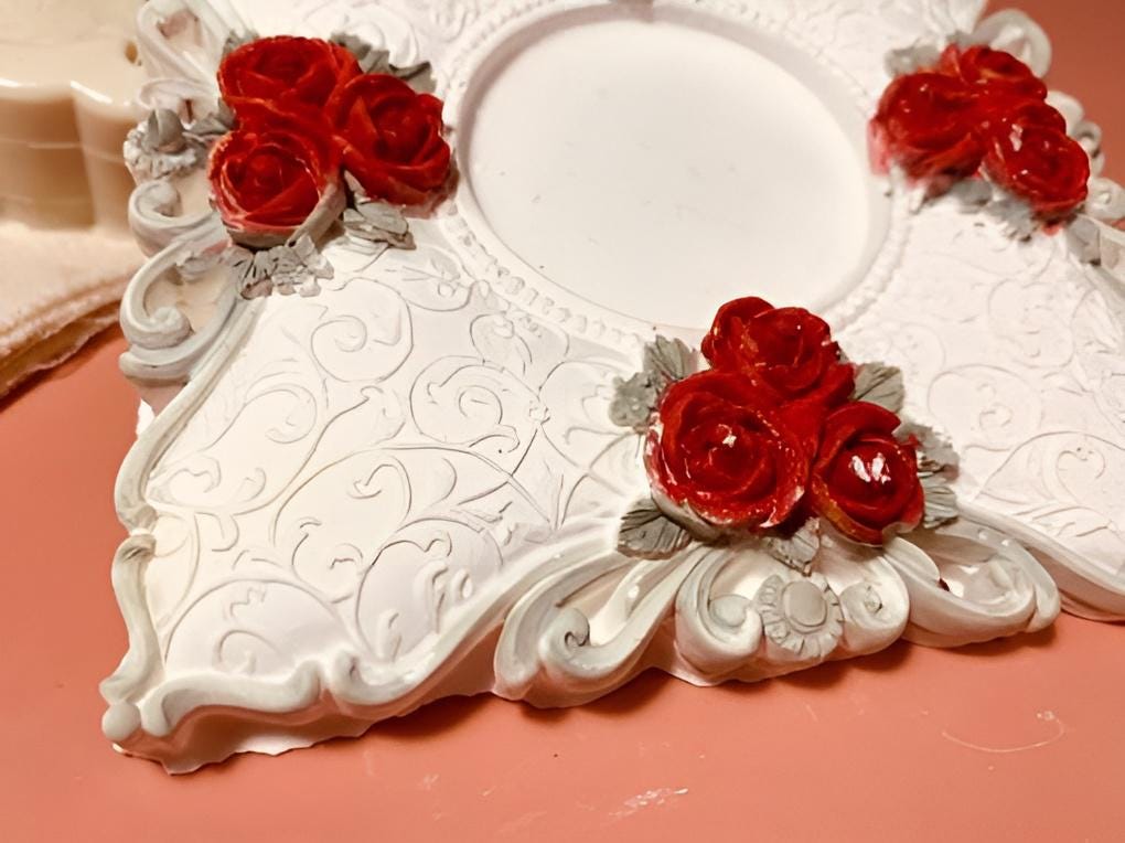 Rose Decorated Picture Frame Mold, Vintage Intaglio Cake Deco Silicone Mold