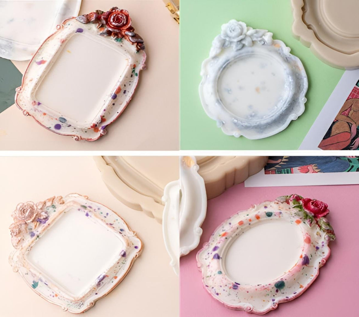 Antique Rose Frame Silicone Mold, Vintage Decor Tray, Candle Holder