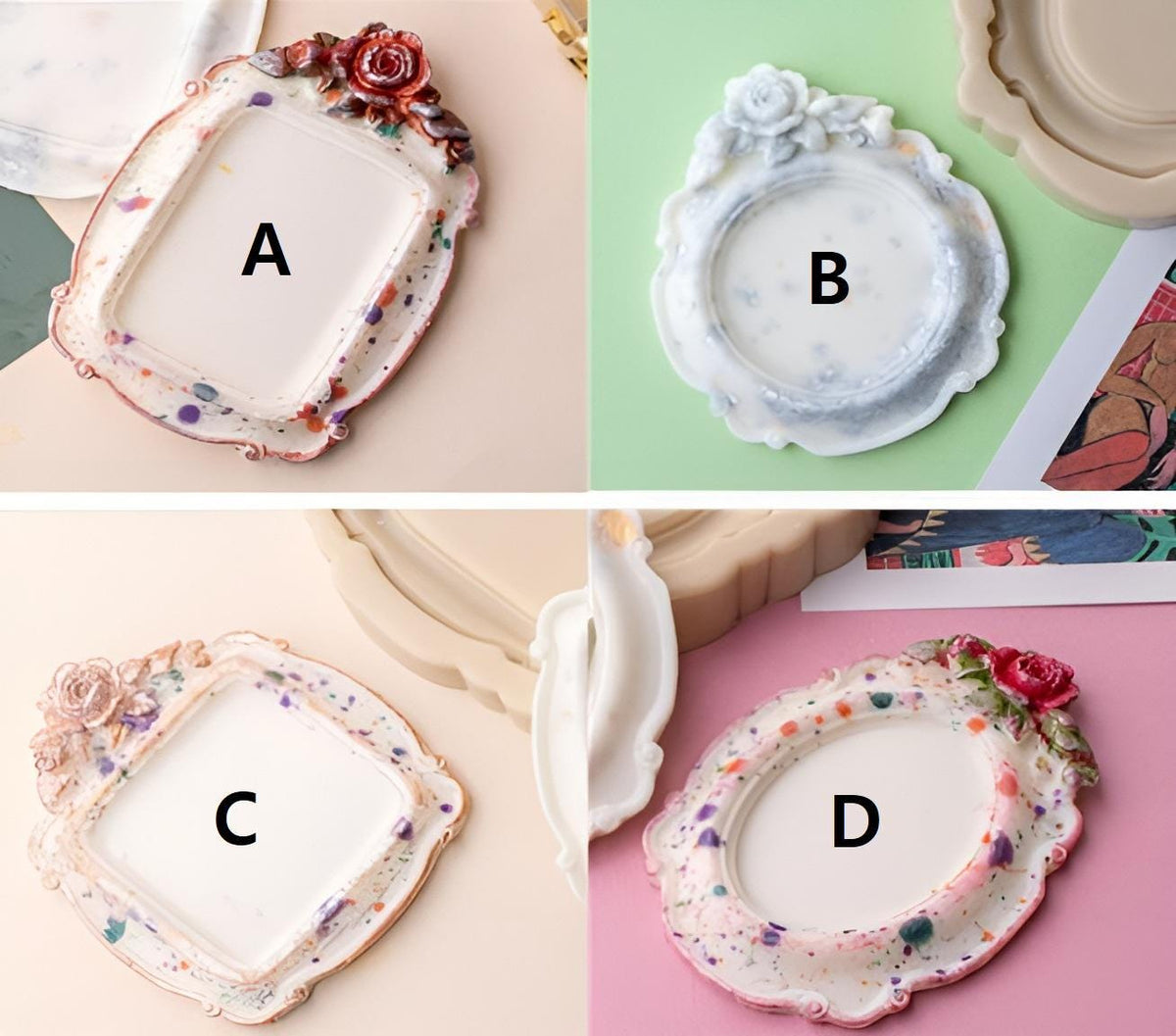Antique Rose Frame Silicone Mold, Vintage Decor Tray, Candle Holder