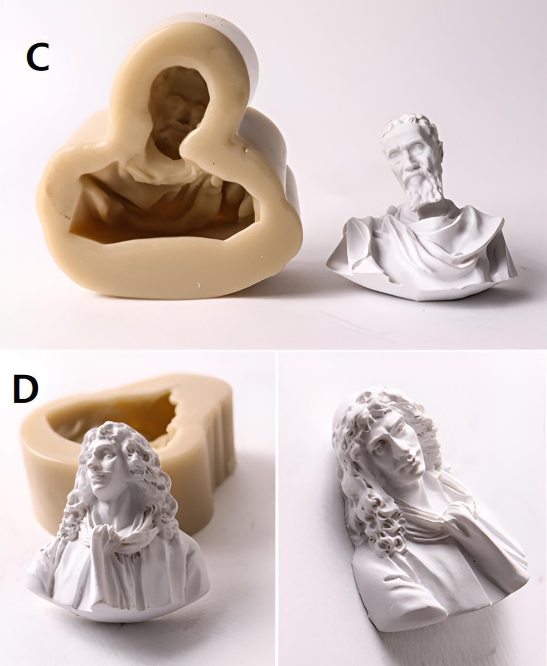 Roman Bust Silicone Mold, Mini Sculpture, Fridge Magnet, Intaglio Art
