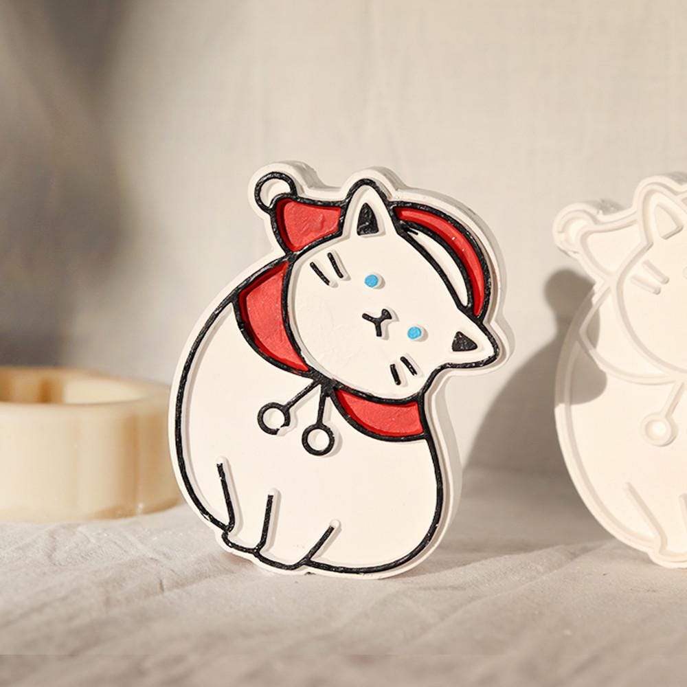 Christmas Cat Silicone Mold, Gypsum Diffuser, Resin Jesmonite