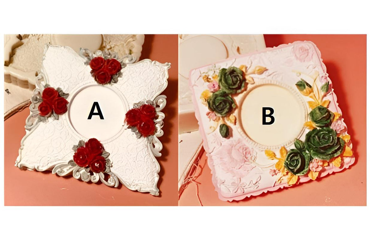 Rose Decorated Picture Frame Mold, Vintage Intaglio Cake Deco Silicone Mold