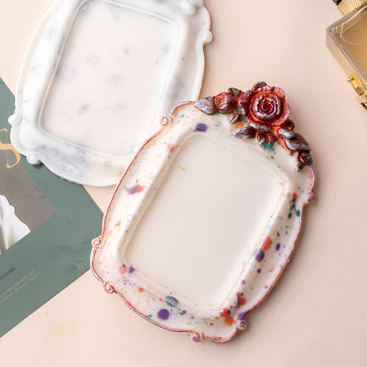 Antique Rose Frame Silicone Mold, Vintage Decor Tray, Candle Holder