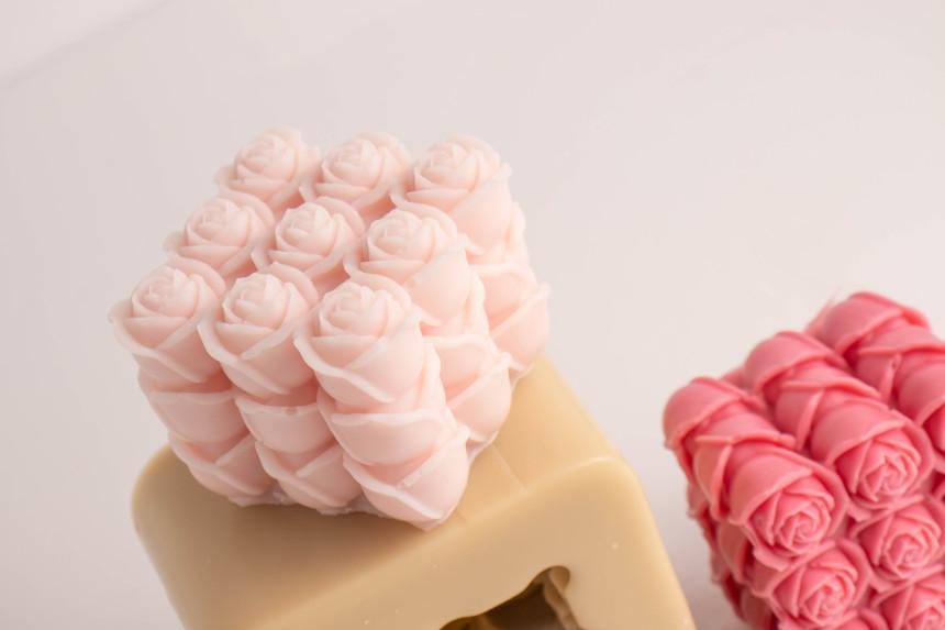 Cube Rose Silicone Mold, Candle, Resin, Clay, Concrete