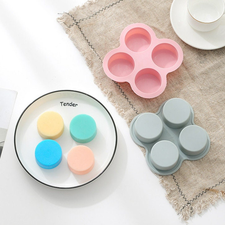 4-Cavity Round Silicone Mold, Soap, Candle, Cake, Candy