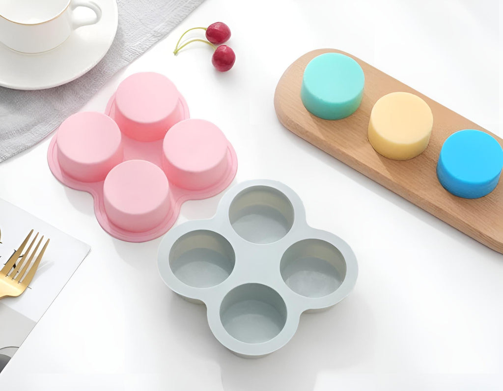 4-Cavity Round Silicone Mold, Soap, Candle, Cake, Candy