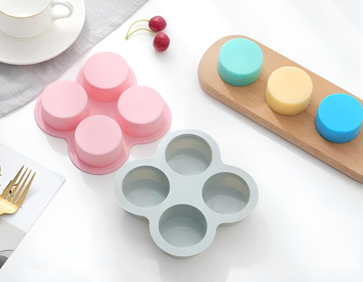 4-Cavity Round Silicone Mold, Soap, Candle, Cake, Candy