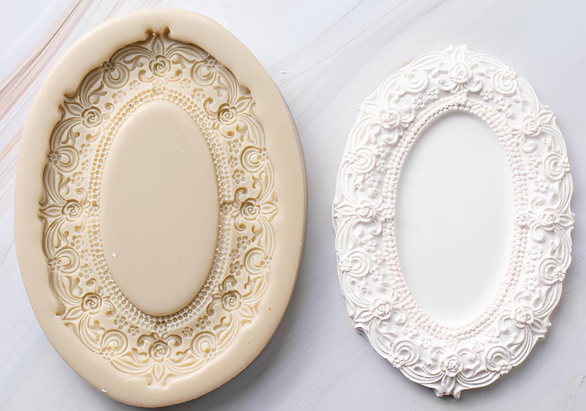 Rose Bead Frame Silicone Mold, Vintage Decor Tray, Intaglio Art