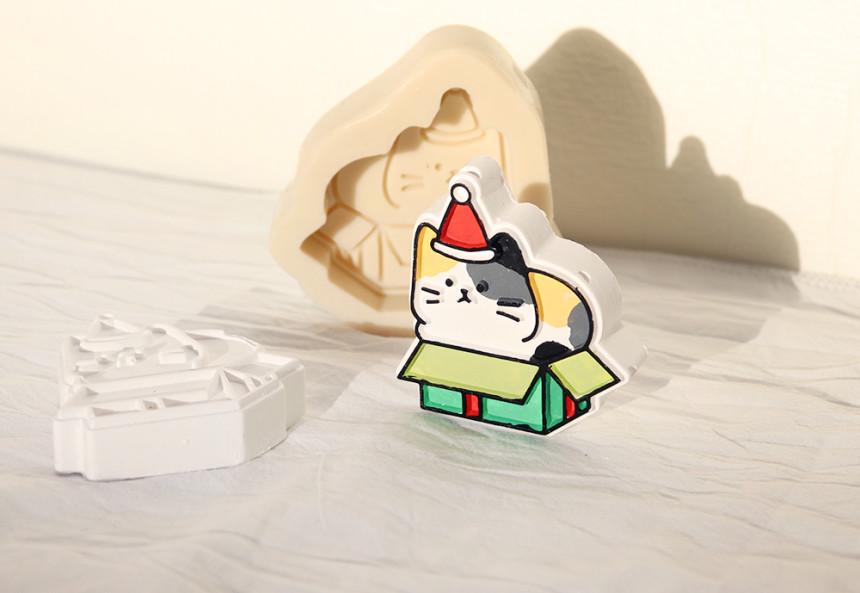 Christmas Cat Silicone Mold, Gypsum Diffuser, Resin Jesmonite