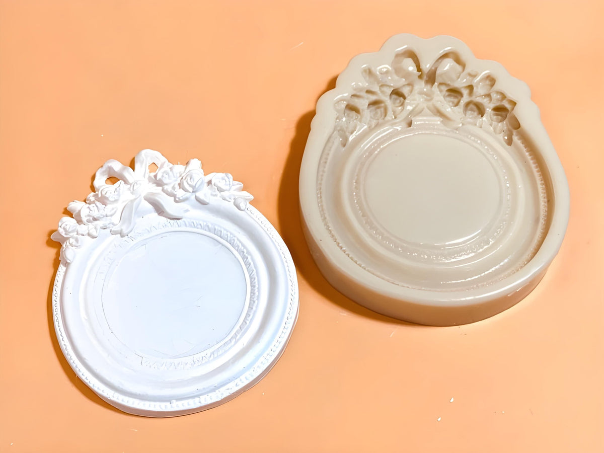 Rose Ribbon Decor Frame Silicone Mold, Vintage Tray