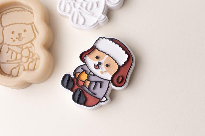Winter Dog Character Silicone Mold, Clay Resin Craft