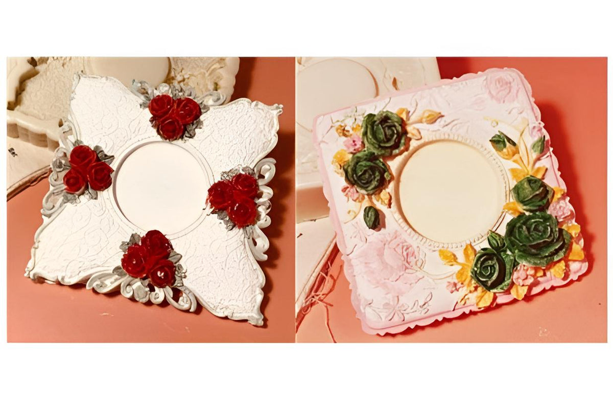 Rose Decorated Picture Frame Mold, Vintage Intaglio Cake Deco Silicone Mold