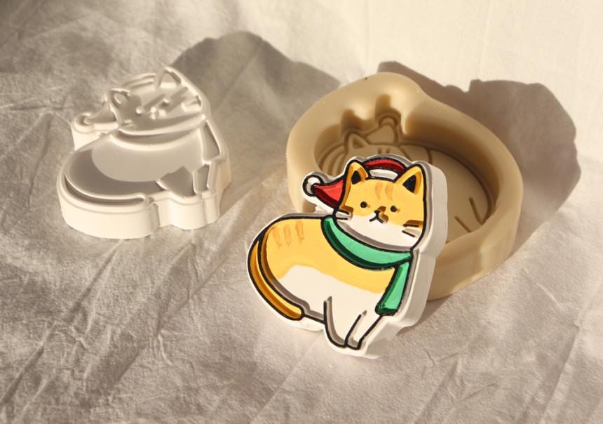 Christmas Cat Silicone Mold, Gypsum Diffuser, Resin Jesmonite