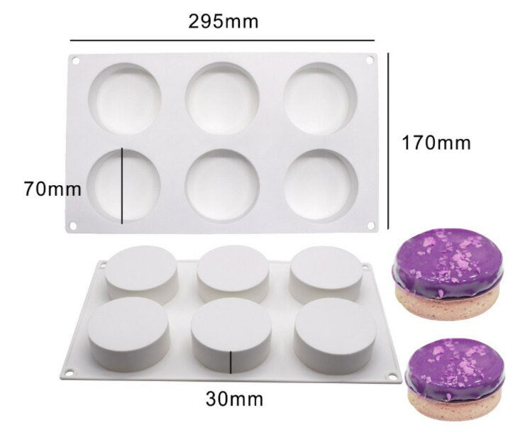 6-Cavity Circle Silicone Mold, Soap, Cake, Candy