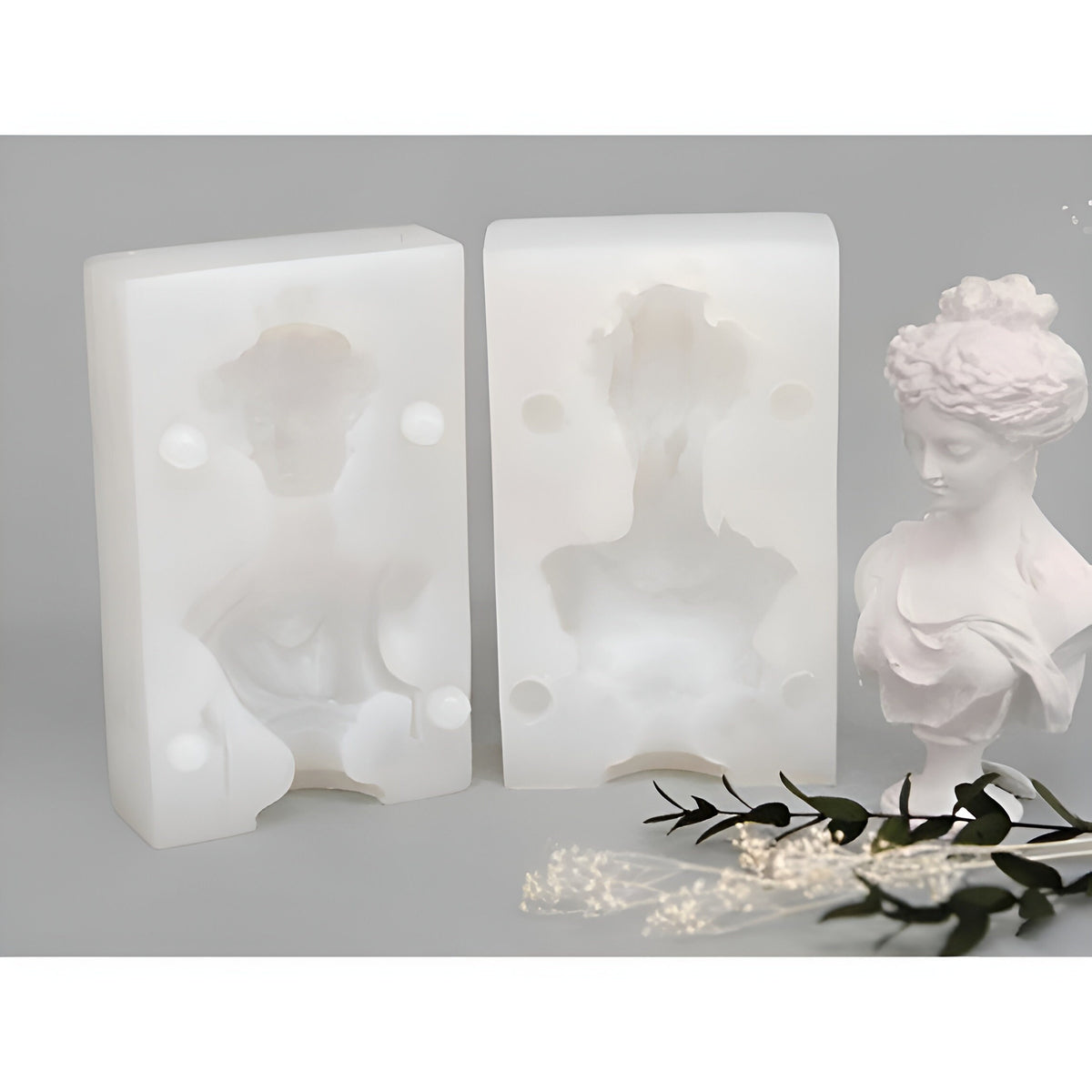 Elegant Woman Bust Silicone Mold, Candle Plaster Jesmonite Concrete 2-Part Mold