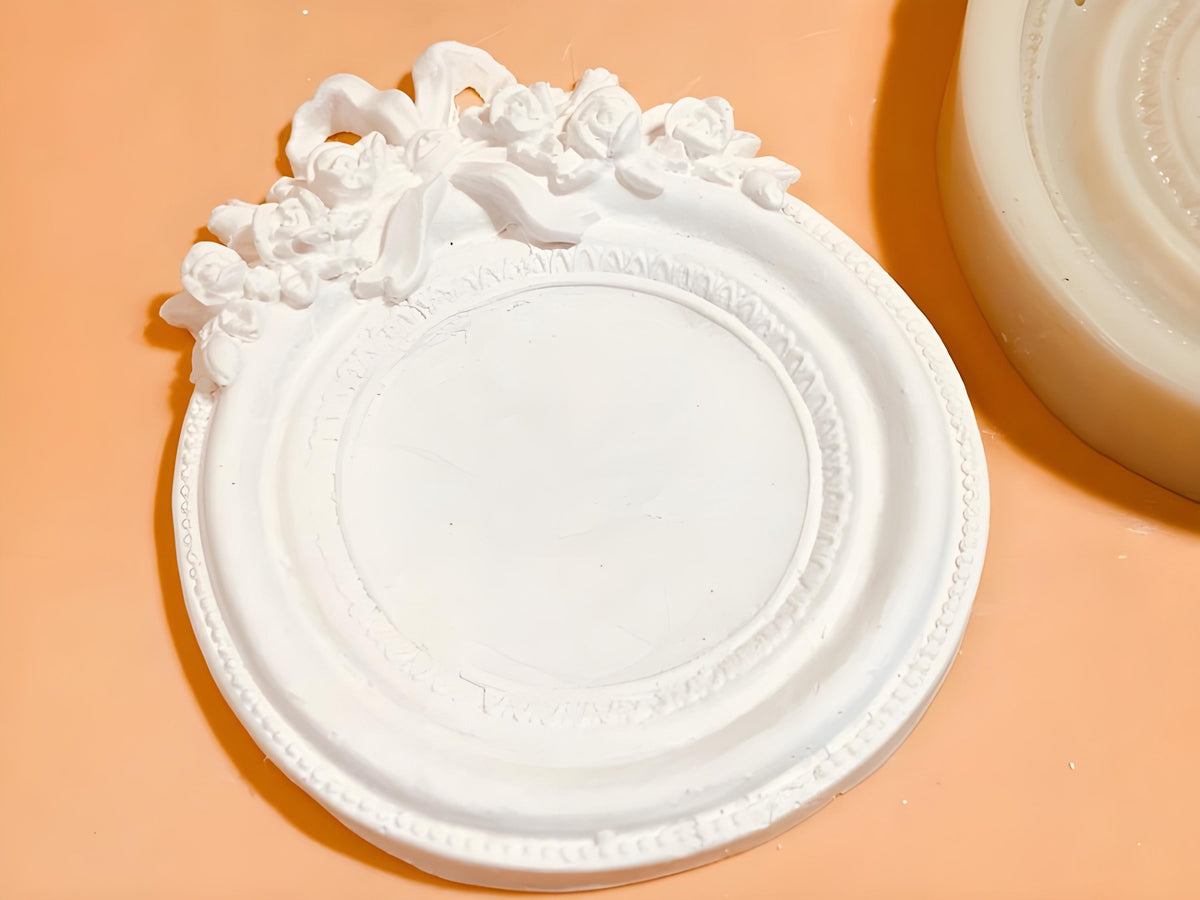Rose Ribbon Decor Frame Silicone Mold, Vintage Tray