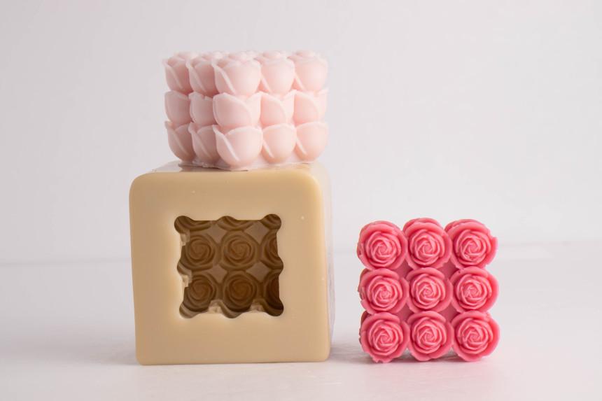Cube Rose Silicone Mold, Candle, Resin, Clay, Concrete