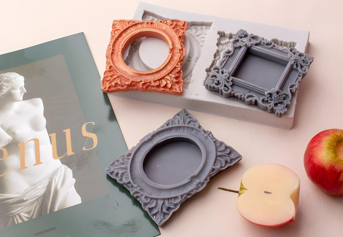Antique Photo Frame Silicone Mold, Intaglio Design, Food Safe
