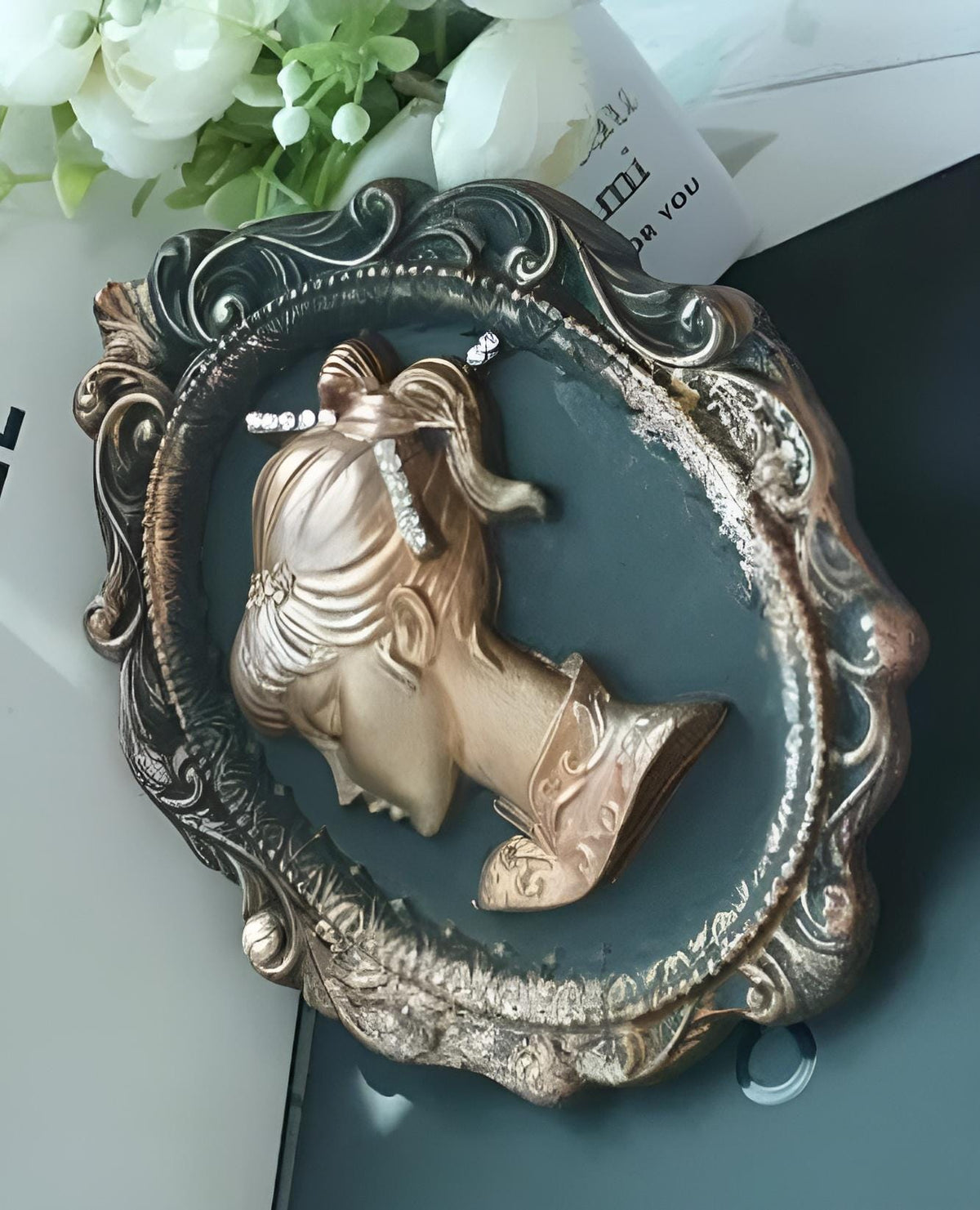 Cameo Lady Silicone Mold, Antique Candle Decor, Intaglio Art