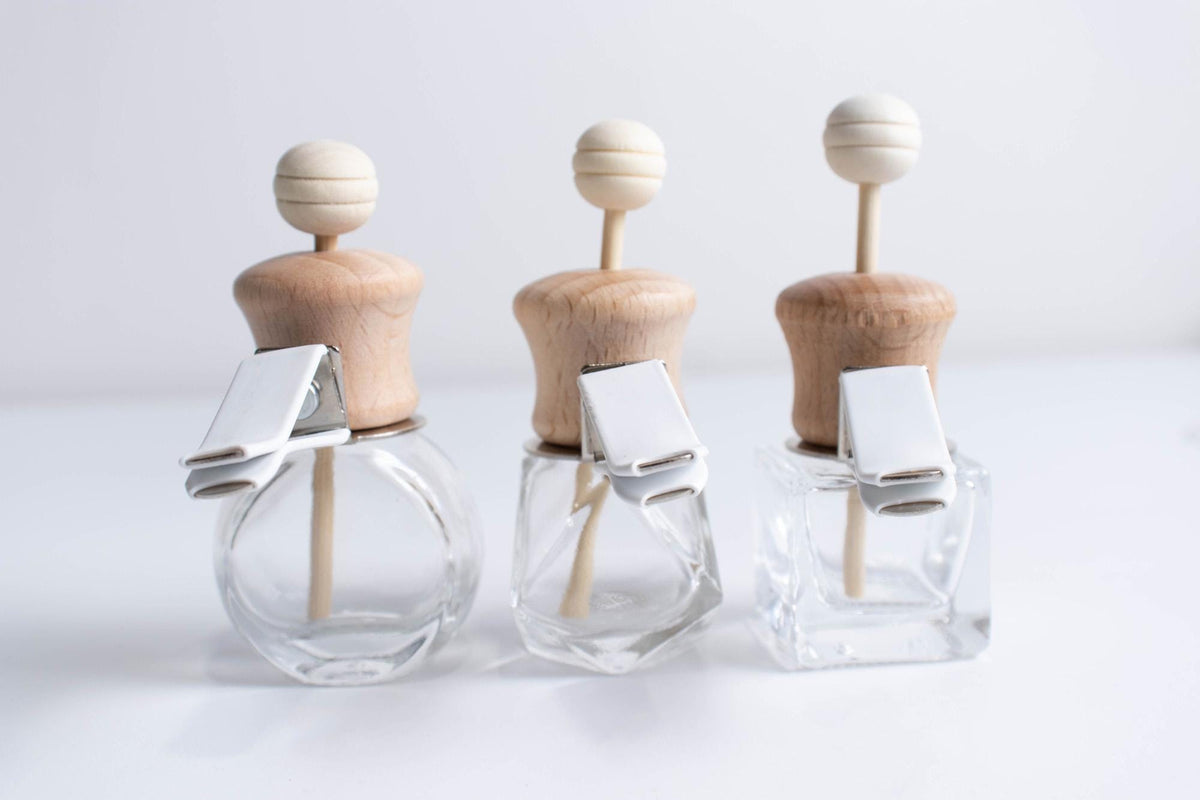 Set of 3 Wood Cap Car Reed Diffuser, Aroma Bottle