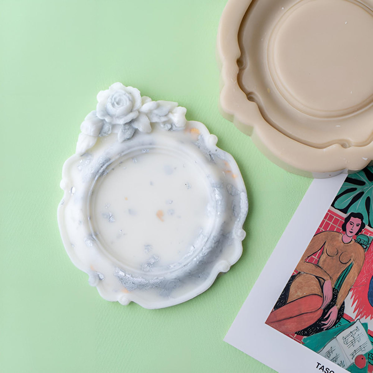 Antique Rose Frame Silicone Mold, Vintage Decor Tray, Candle Holder