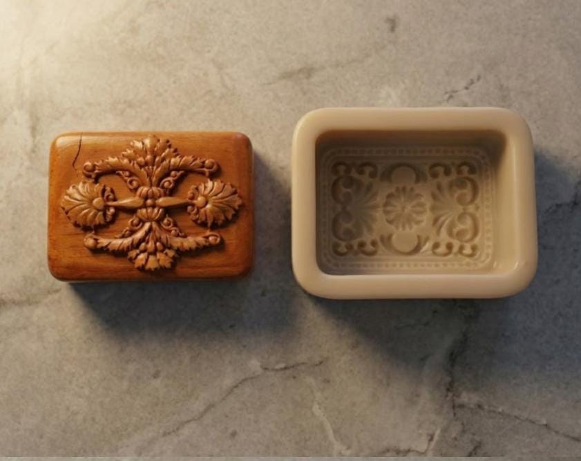 Antique European Style Soap Mold, Hand-Carved Relief, Floral Ornament Diffuser Making
