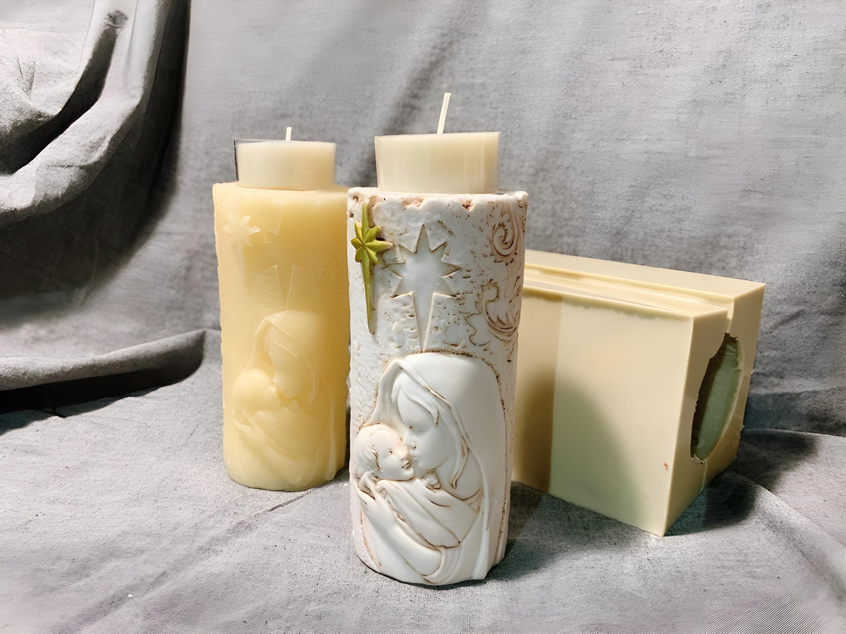 Jesus and Mary Cylinder Silicone Mold, 3D Tea Light Holder