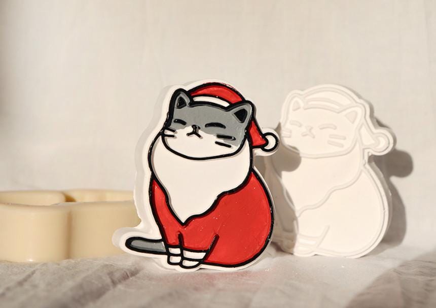 Christmas Cat Silicone Mold, Gypsum Diffuser, Resin Jesmonite