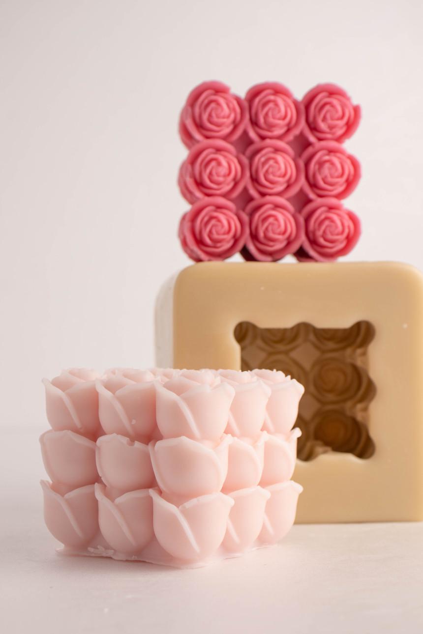 Cube Rose Silicone Mold, Candle, Resin, Clay, Concrete